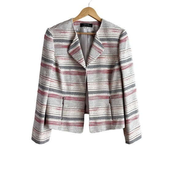 NWT Tahari ASL Open Front Striped Tweed Blazer Jacket in Cream, Size 14 - Picture 1 of 12